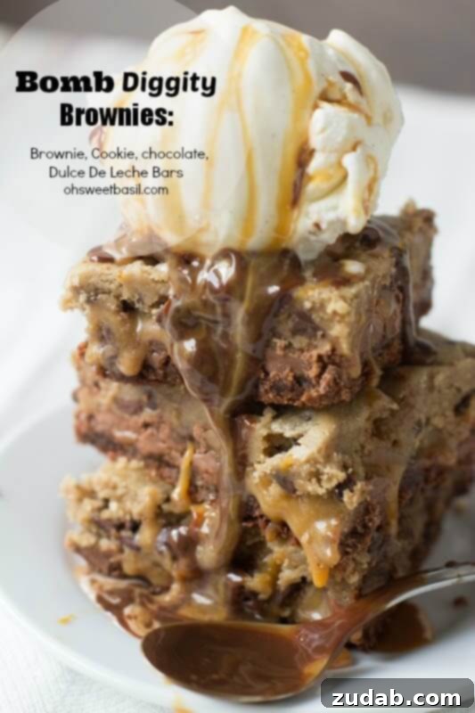 Indulge in our Bomb Diggity Brownies for an intensely fudgy chocolate experience. Visit ohsweetbasil.com for the recipe.
