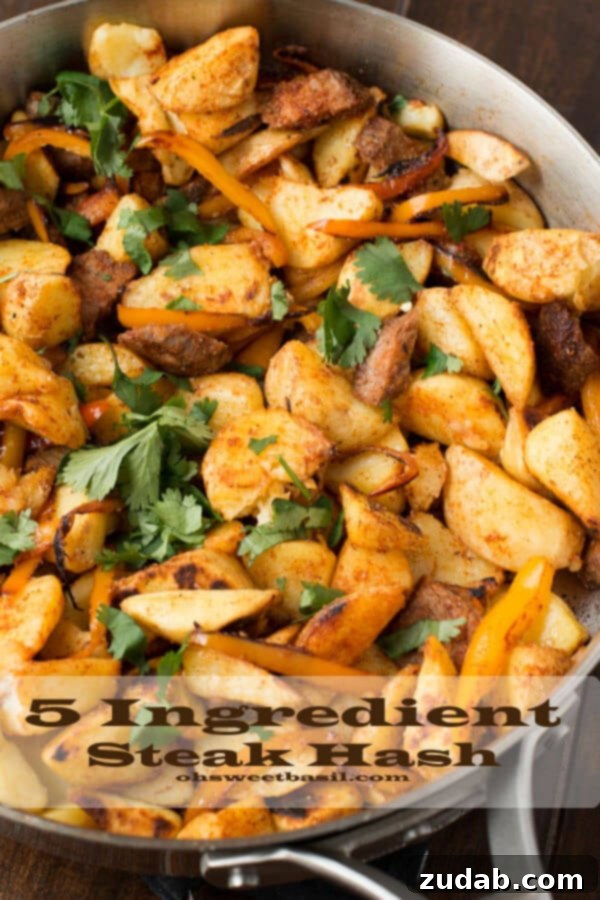 The Ultimate Balsamic Grilled Flank Steak 2 A plate of steak hash, a quick 5-ingredient dinner idea that's a family favorite.