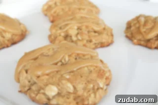 Golden PB Banana Honey Delights 2 Delicious Peanut Butter Banana and Honey Cookies with a drizzle of glaze