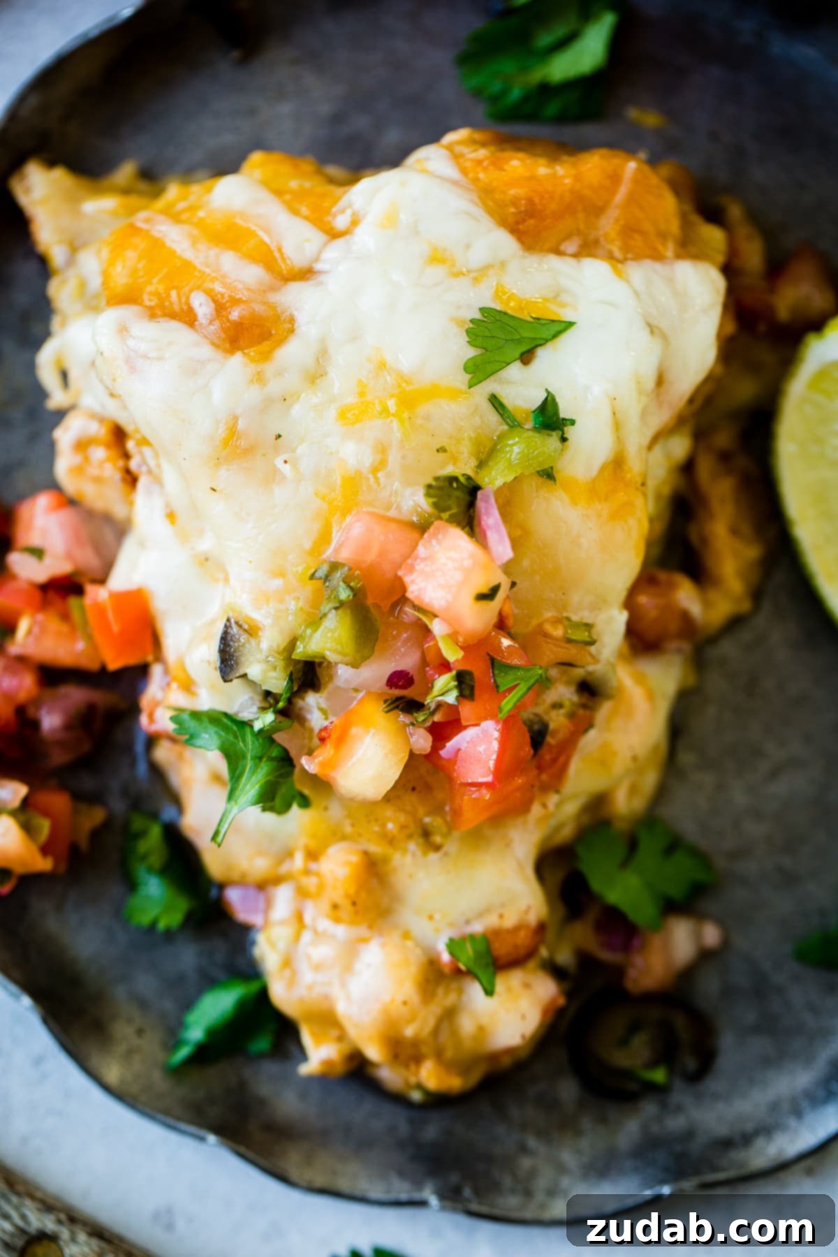 One-Pan Honey-Lime Chicken Enchilada Bake 4 Quick and easy one skillet honey lime chicken enchiladas casserole with pinto beans and melted cheese