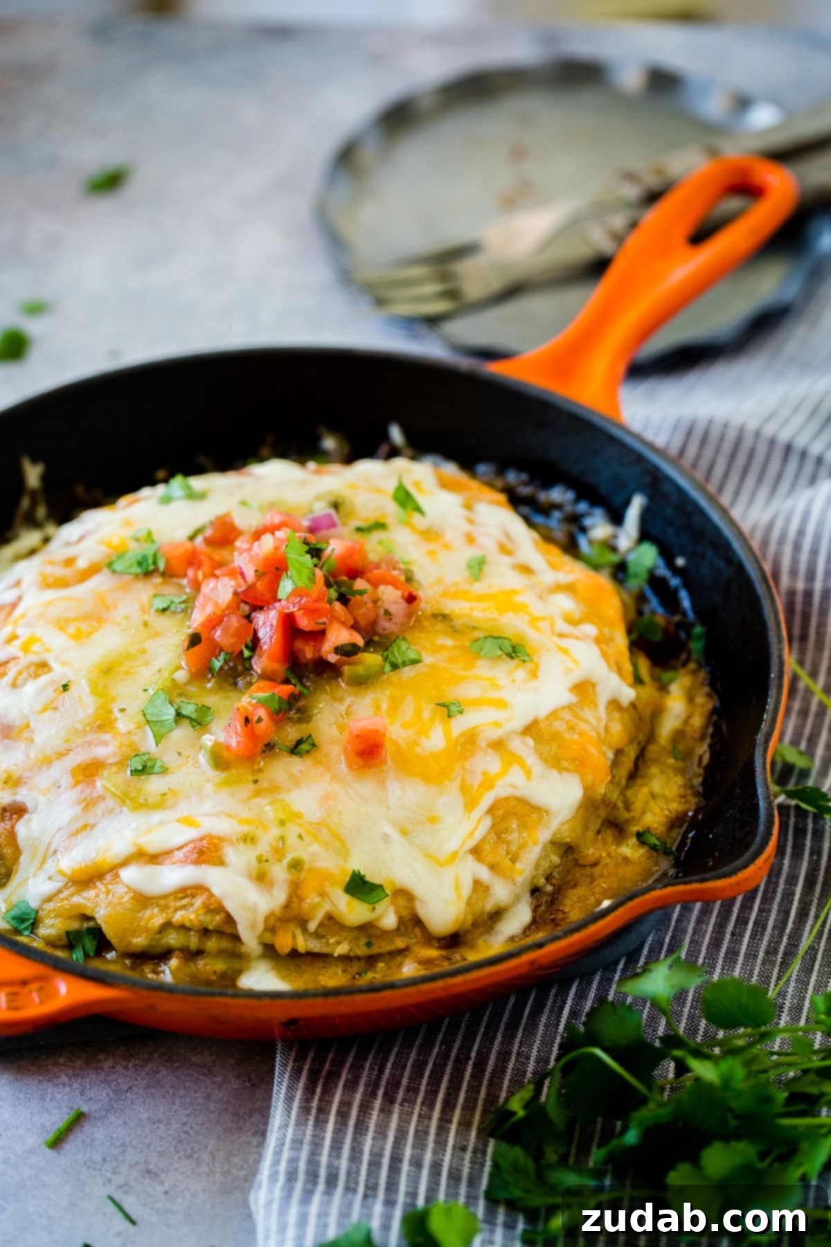 One-Pan Honey-Lime Chicken Enchilada Bake 5 One skillet honey lime chicken enchiladas casserole with cilantro and sour cream