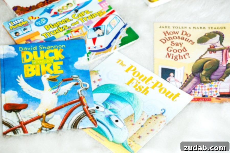 Adventure-Packed Reads for Your Little Explorer 5 Discover timeless classics and new favorites among the best books for toddler boys, including How Do Dinosaurs Say Goodnight, The Pout-Pout Fish, and Duck on a Bike.