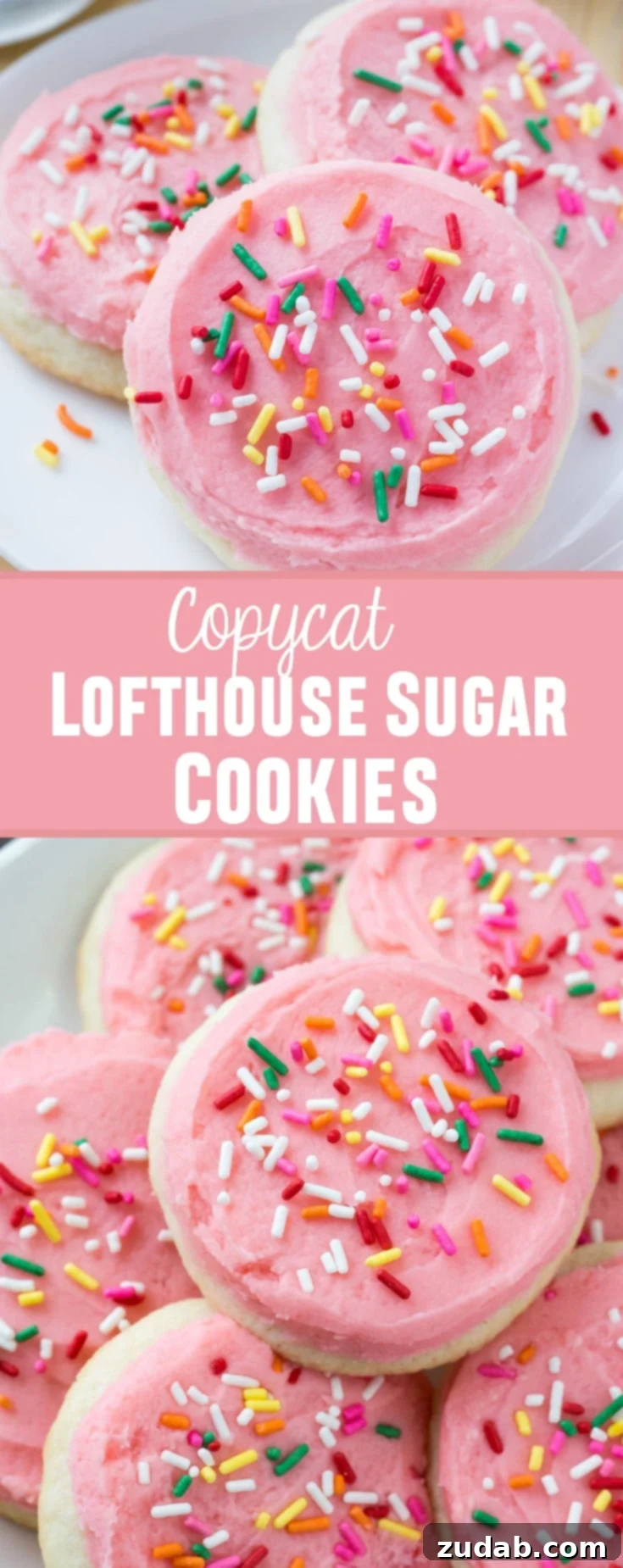 Make Lofthouse sugar cookies at home! These sugar cookies have a delicious buttery vanilla flavor, delicate crumb, and melt in your mouth. Then they're topped with creamy frosting & tons of sprinkles.