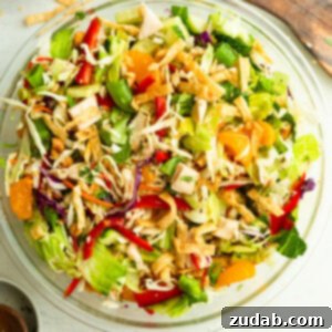 Crispy Wonton Chicken Salad 9 a large glass bowl full of Chinese chicken salad with wontons