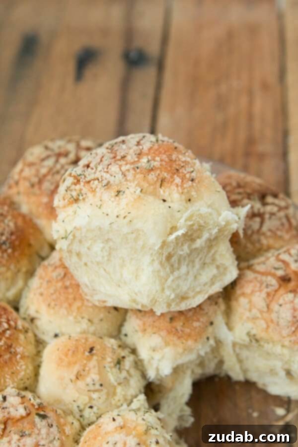Easy One-Hour Rolls 7 Cheesy herb bread, bursting with garlic and herbs, a perfect accompaniment to any meal.