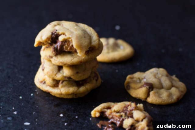 Million Dollar Peanut Butter Cookie Bliss 4 Best dang cookies I've ever had. I could not stop eating these! Browned Butter chocolate chip cookies stuffed with dulce de leche, nutella and topped w-sea salt ohsweetbasil.com_-3