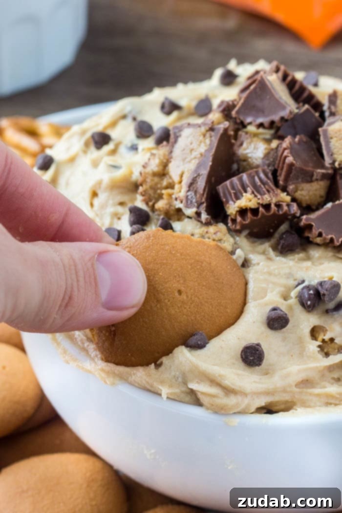 Effortless Peanut Butter Cheesecake Indulgence Dip 4 Creamy, smooth, completely addictive peanut butter cheesecake dip is the perfect treat for get togethers, movie nights, potlucks, or whenever you're looking for a seriously delicious peanut butter treat!