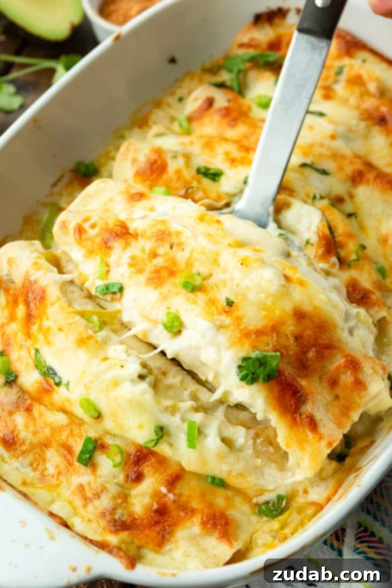Simple and Delicious Cheesy Chicken Enchiladas 2 a photo of a cheesy chicken enchilada being lifted out of a pan full of golden cheesy enchiladas