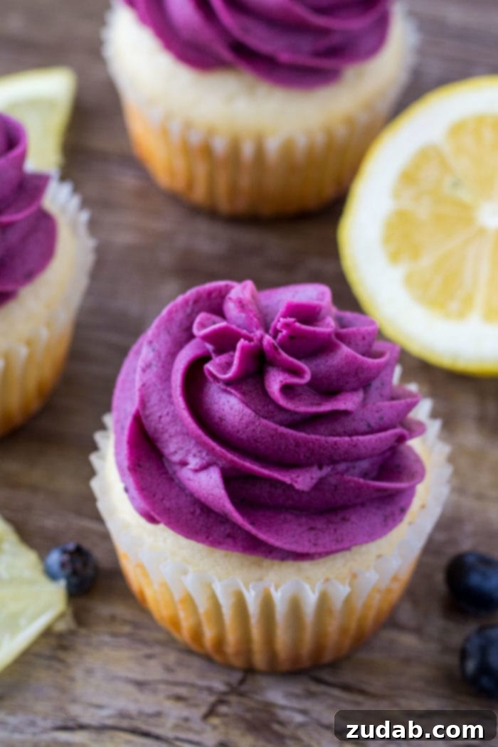 Zesty Lemon Blueberry Cupcakes 5 Lemon blueberry cupcakes are moist, with a delicious hint of lemon and creamy blueberry frosting