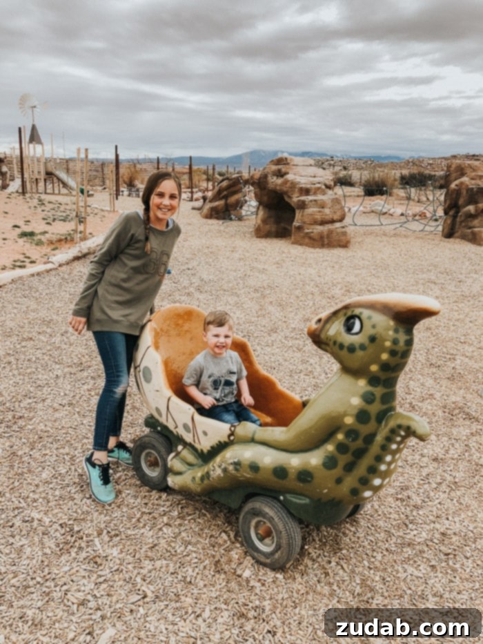 Moab, Utah: The Ultimate Beginning & End 6 Posing with dinosaurs at Moab Giants