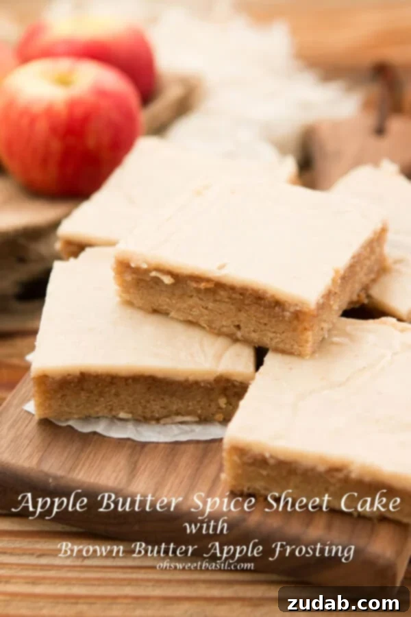 Cozy Apple Butter Spice Sheet Cake with Brown Butter Frosting Fall sheet cake! Apple butter spice sheet cake with brown butter frosting! ohsweetbasil.com