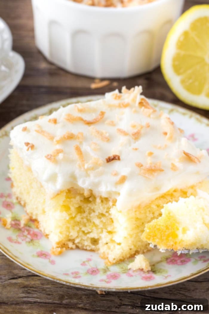 Cloud Nine Lemon Coconut Cake 6 Moist, tender lemon cake with coconut frosting.