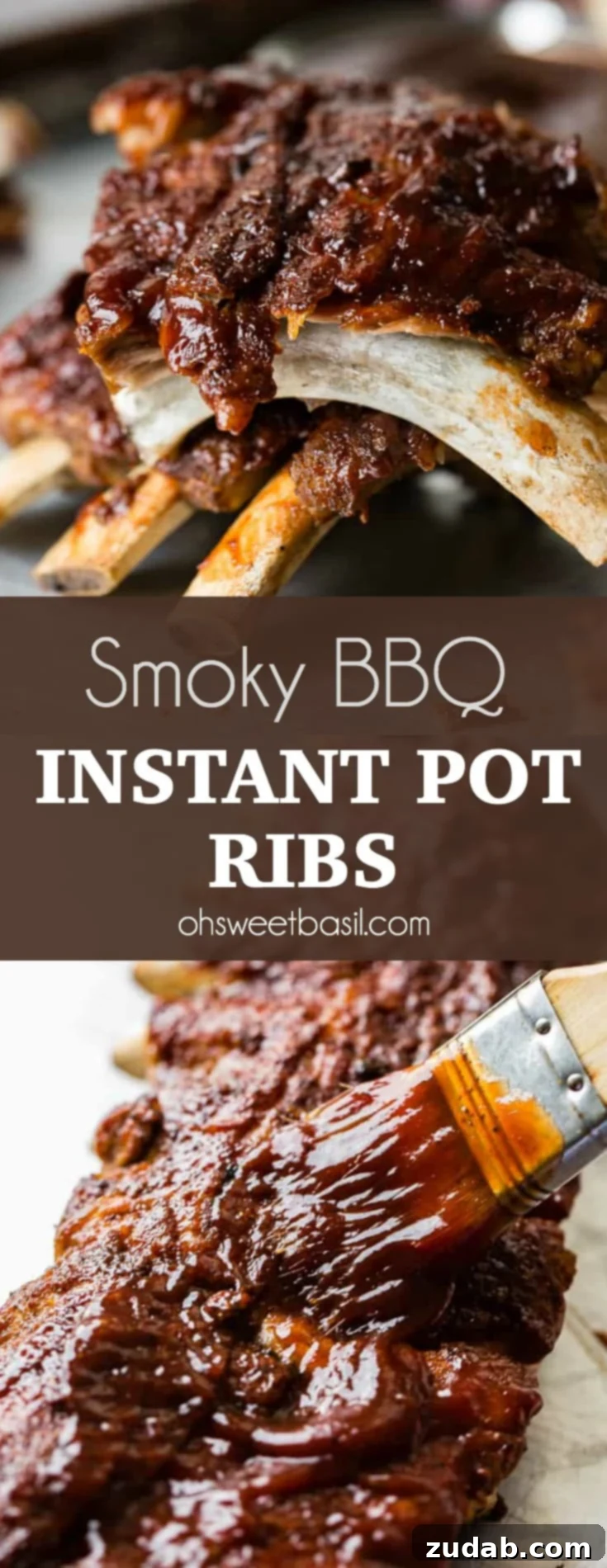Fall-Off-The-Bone Instant Pot BBQ Ribs 8 A glorious full rack of Smoky BBQ Instant Pot Ribs, perfectly charred and glazed, resting on a baking sheet, ready to be sliced and served.