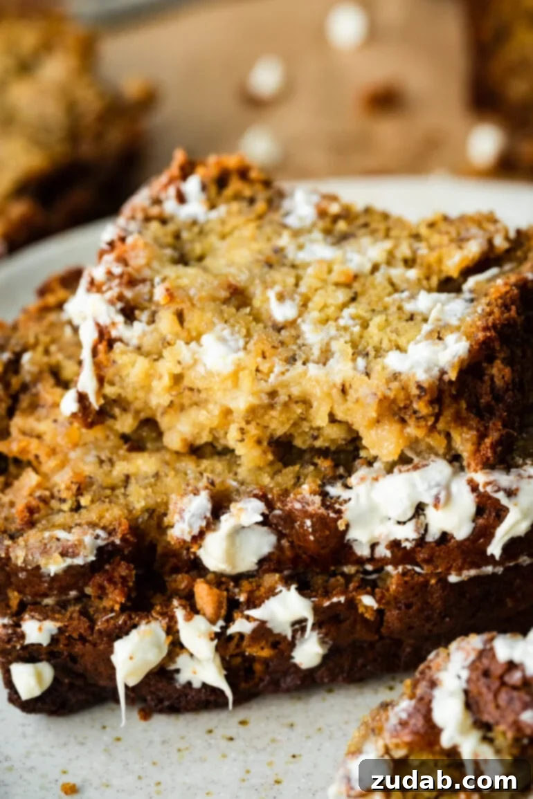 Moist White Chocolate Banana Bread 4 The most soft and flavorful white chocolate chip banana bread recipe!