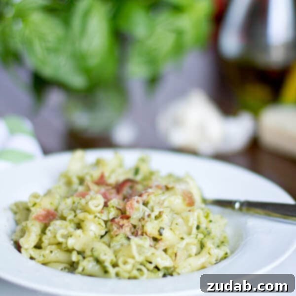 Delicate Chicken Angel Hair 4 Pesto pasta with speck, a flavorful and quick meal.