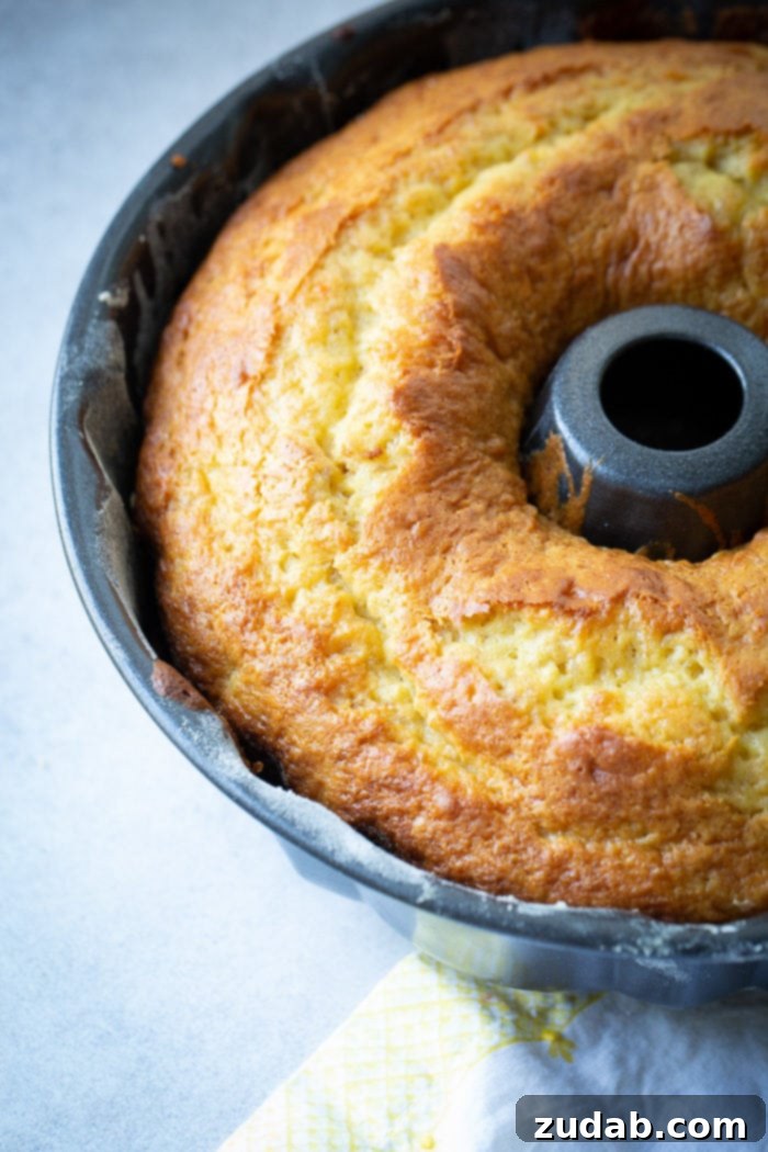 The Ultimate Banana Bundt 7 A yellow banana bundt cake in a bundt pan