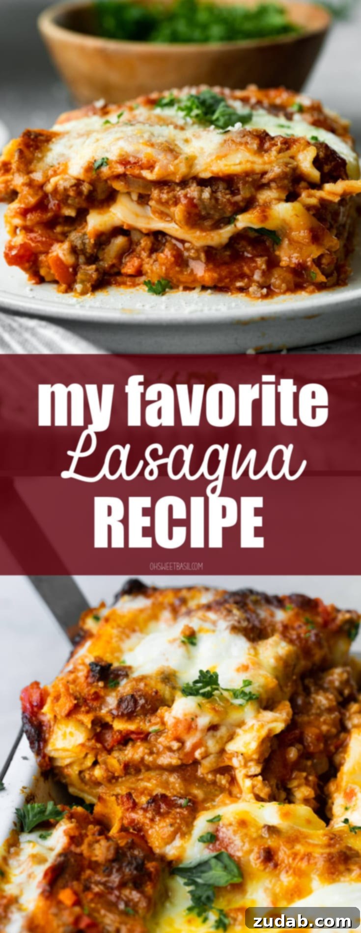 My Go-To Lasagna Masterpiece 15 A beautiful serving of meaty lasagna being removed from the corner of a baking dish, perfectly cut and ready to be enjoyed as a hearty meal.