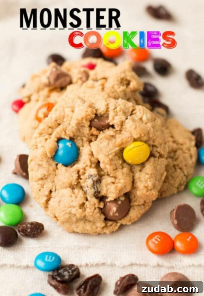 Everything-But-The-Kitchen-Sink Cookies 2 Classic Monster Cookies with M&M's, chocolate chips, and peanut butter – a family favorite recipe.