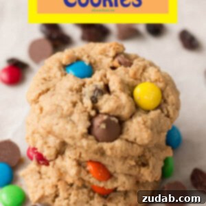 Delicious Monster Cookies with M&M's, chocolate, and peanut butter.