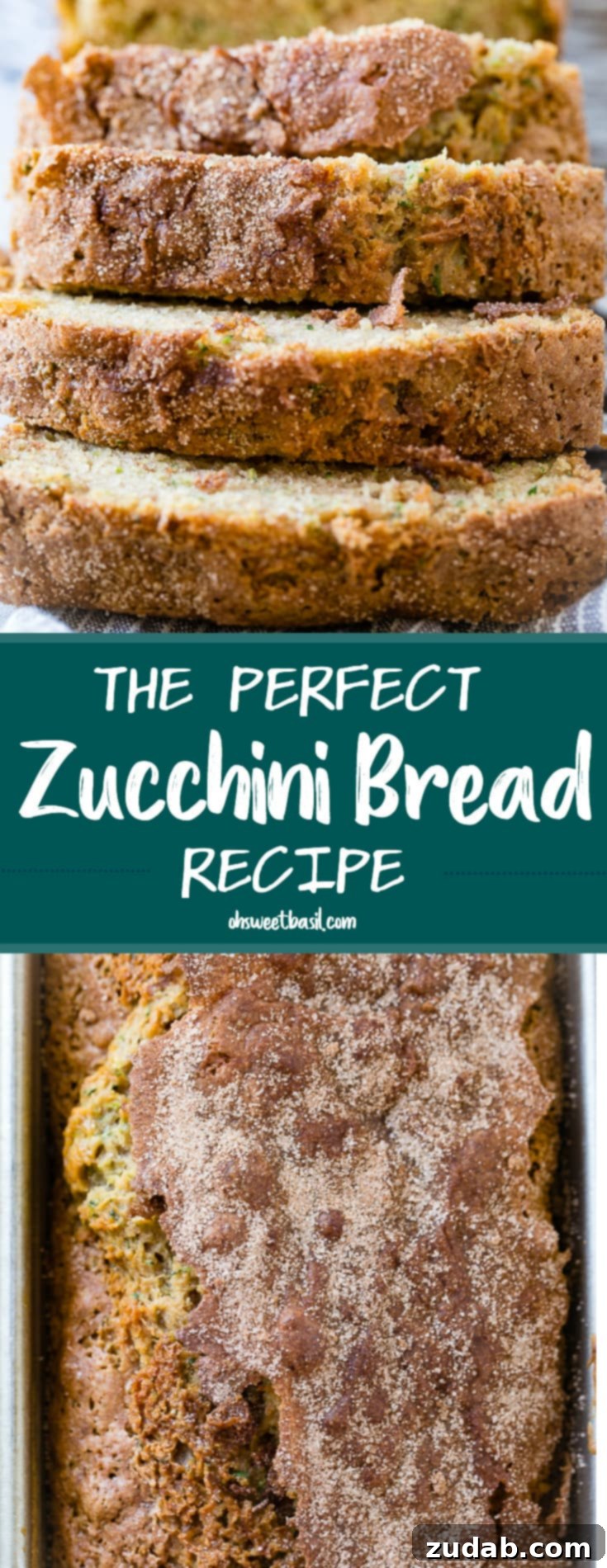 The Ultimate Zucchini Bread 8 A close up of the best zucchini bread recipe with cinnamon sugar topping