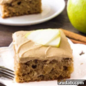 Moist apple spice cake topped with creamy caramel frosting