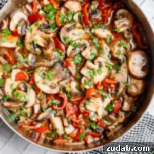 Delicious Italian Sauteed Mushrooms 7 A skillet full of saucy sauteed mushrooms