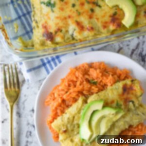 Cheesy chicken enchiladas baked with a homemade roasted tomatillo sauce.