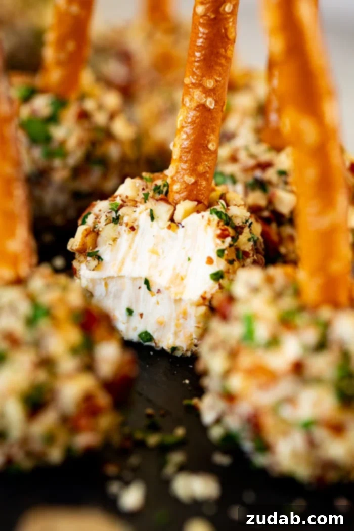 Mini Cheese Ball Pretzel Bites mini cheese ball bites with pretzel sticks