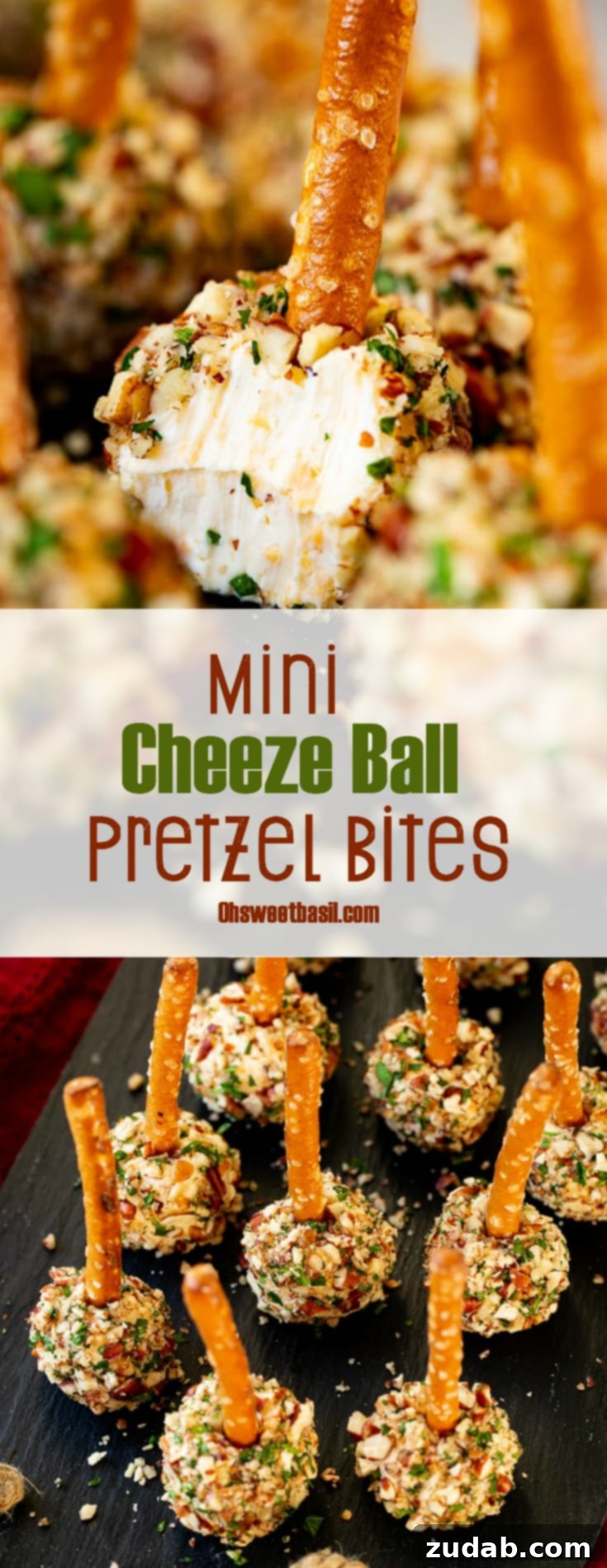 Irresistible Pretzel Cheese Ball Bites 3 mini cheese ball bites with pretzel sticks