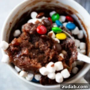 A delicious Hot Cocoa Mug Brownie for One, freshly baked and ready to eat.
