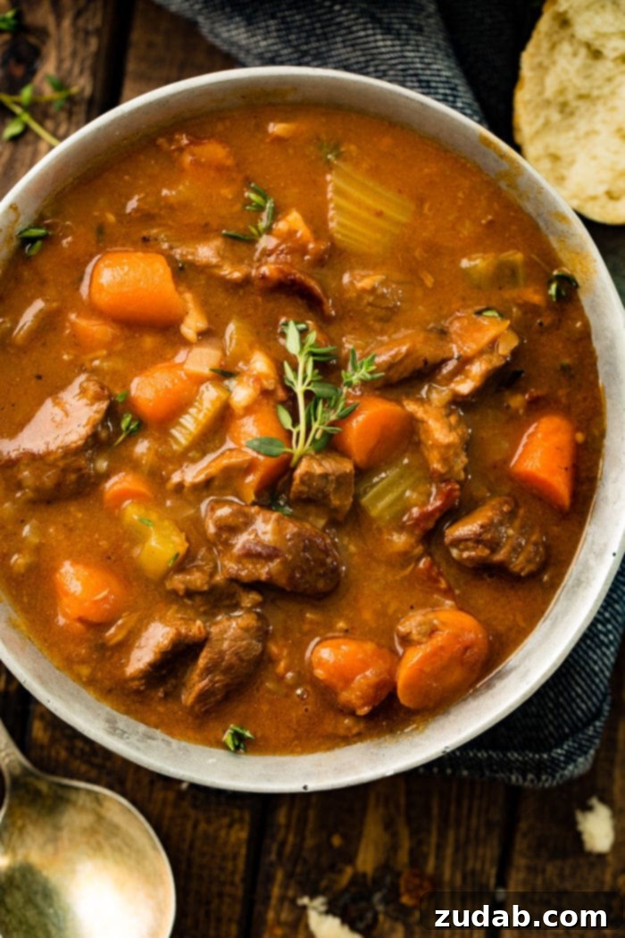 Hearty Irish Guinness Stew 3 Another view of Irish Beef Stew, highlighting the rich gravy and perfectly cooked vegetables.