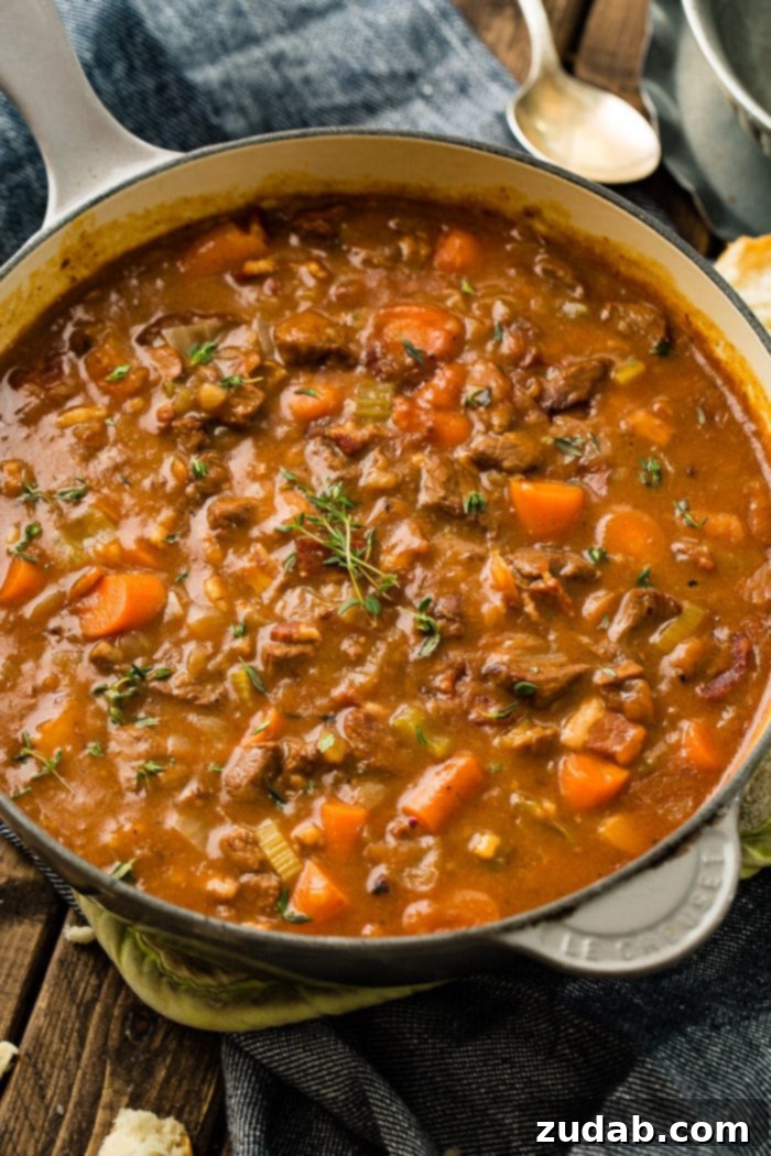 Hearty Irish Guinness Stew 6 A bowl of Irish Beef Stew garnished with fresh herbs, ready to be enjoyed.