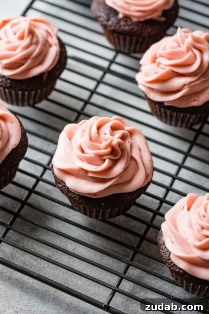 Nutella Lava Strawberry Chocolate Cupcakes 7 an array of nutella stuffed chocolate cupcake with strawberry buttercream frosting