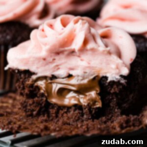 Nutella Stuffed Strawberry Chocolate Cupcakes