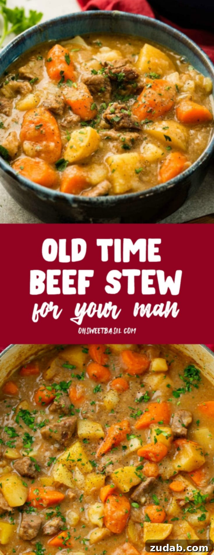Hearty Old-Fashioned Beef Stew 9 A final photo of a dutch oven full of cooked beef stew, garnished with fresh parsley, embodying ultimate comfort.
