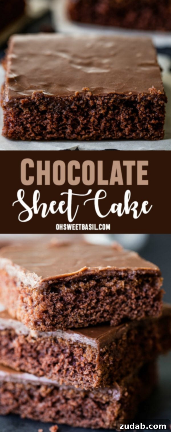 My mom's classic chocolate sheet cake recipe with a cooked chocolate frosting