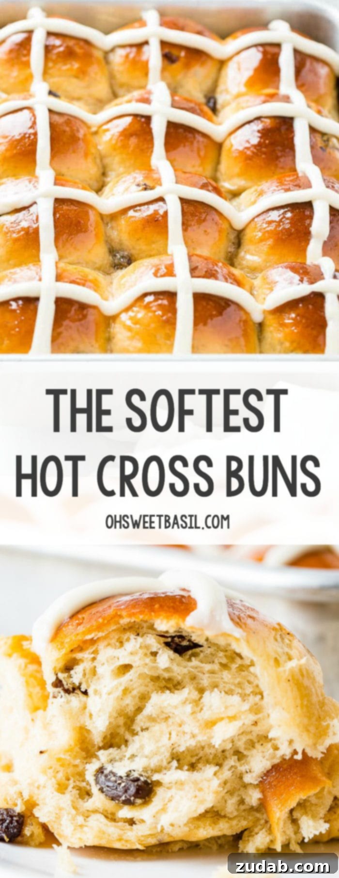 Pillowy Soft Hot Cross Buns 8 A photo of a silver cake pan of hot cross buns.