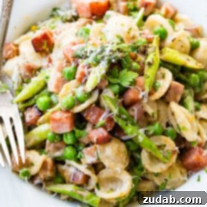 A complete meal: Spring Ham and Asparagus Lemon Cream Pasta.