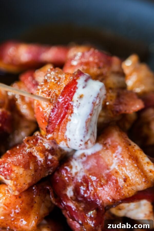 Crispy Bacon Avocado Bites 9 Bacon wrapped chicken is always a hit when served at the family dinner table or served as appetizers at your next get together. Savory, juicy and delicious! ohsweetbasil.com