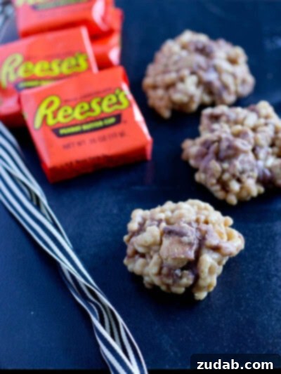 2012's Flavorful Favorites 12 A vibrant bowl of Reese's Krispies treats, featuring the iconic peanut butter and chocolate candy.