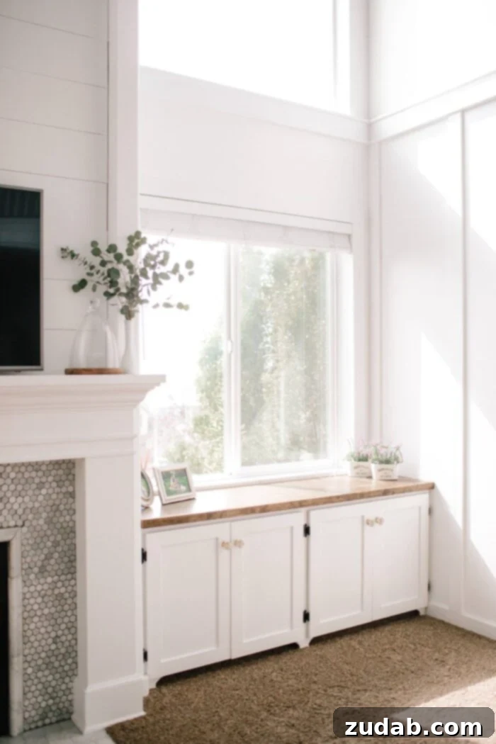 Shadowbound: A Fight for Faith 2 White Mantle with Shiplap and built in cabinets