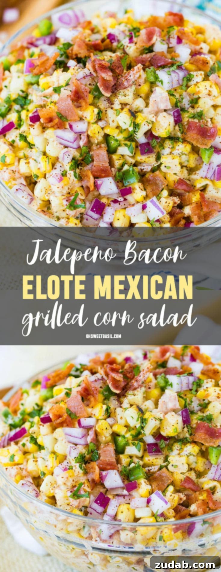 Spicy Bacon Elote Street Corn Salad 5 A delicious serving of Jalapeno Bacon Elote Mexican Grilled Corn Salad, garnished with fresh cilantro, ready to be enjoyed.