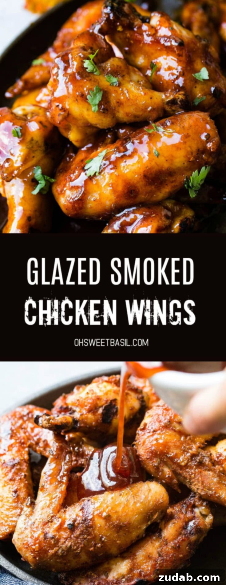 Sticky Smoked Chicken Wings 2 A photo of a plate full of glazed smoked chicken wings