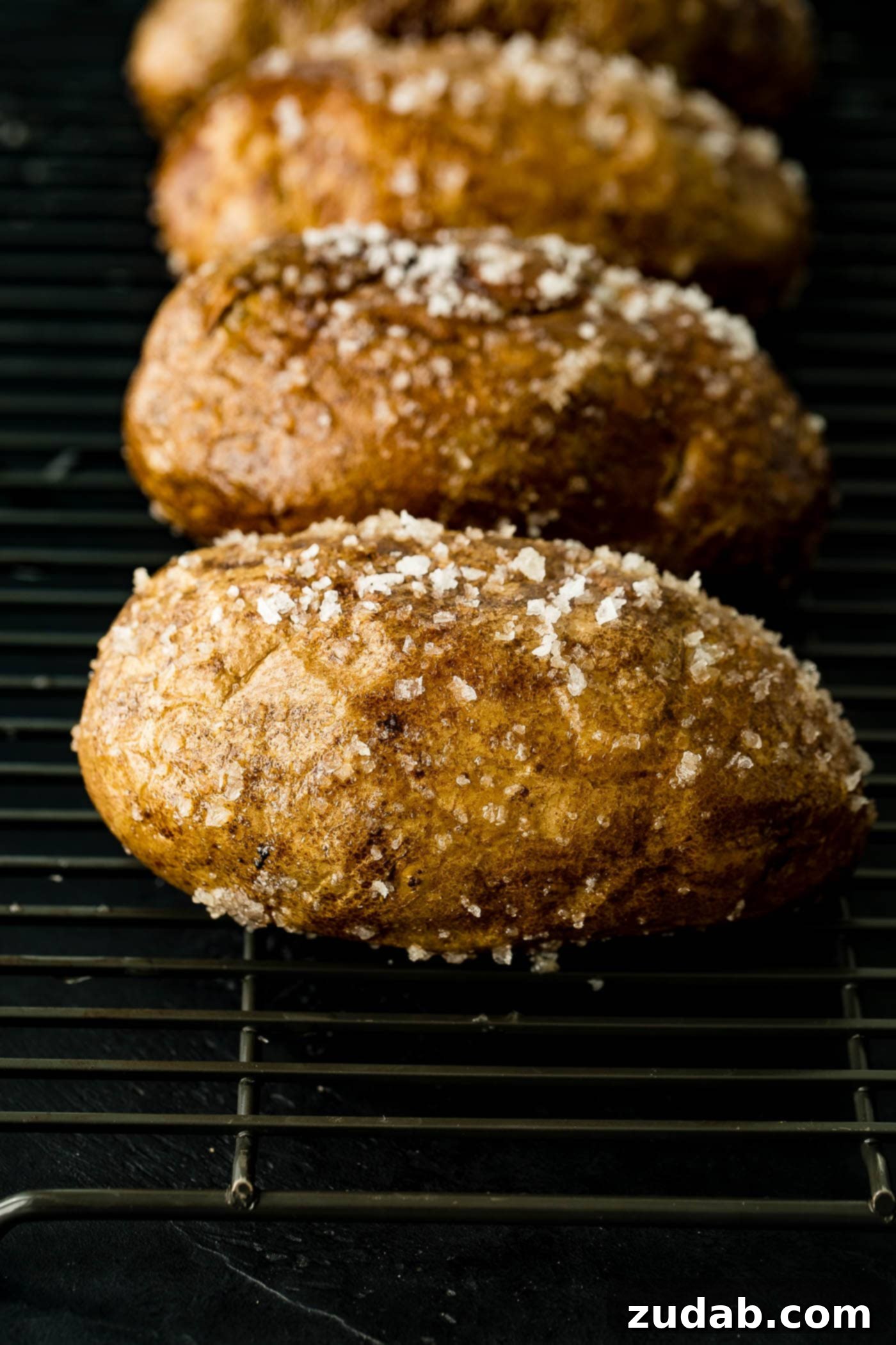 a baked potato with melting butter, salt and pepper