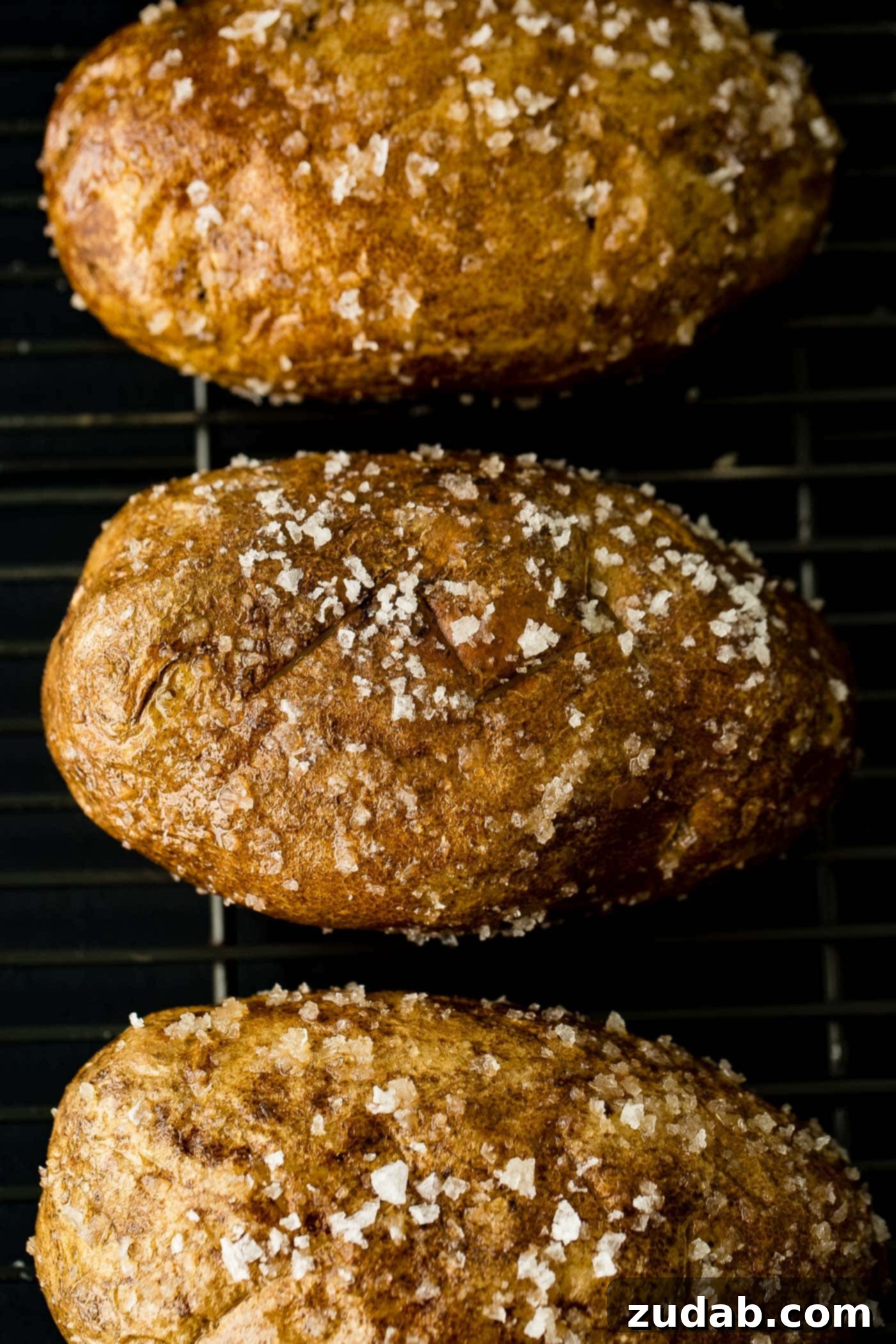 a baked potato with melting butter, salt and pepper