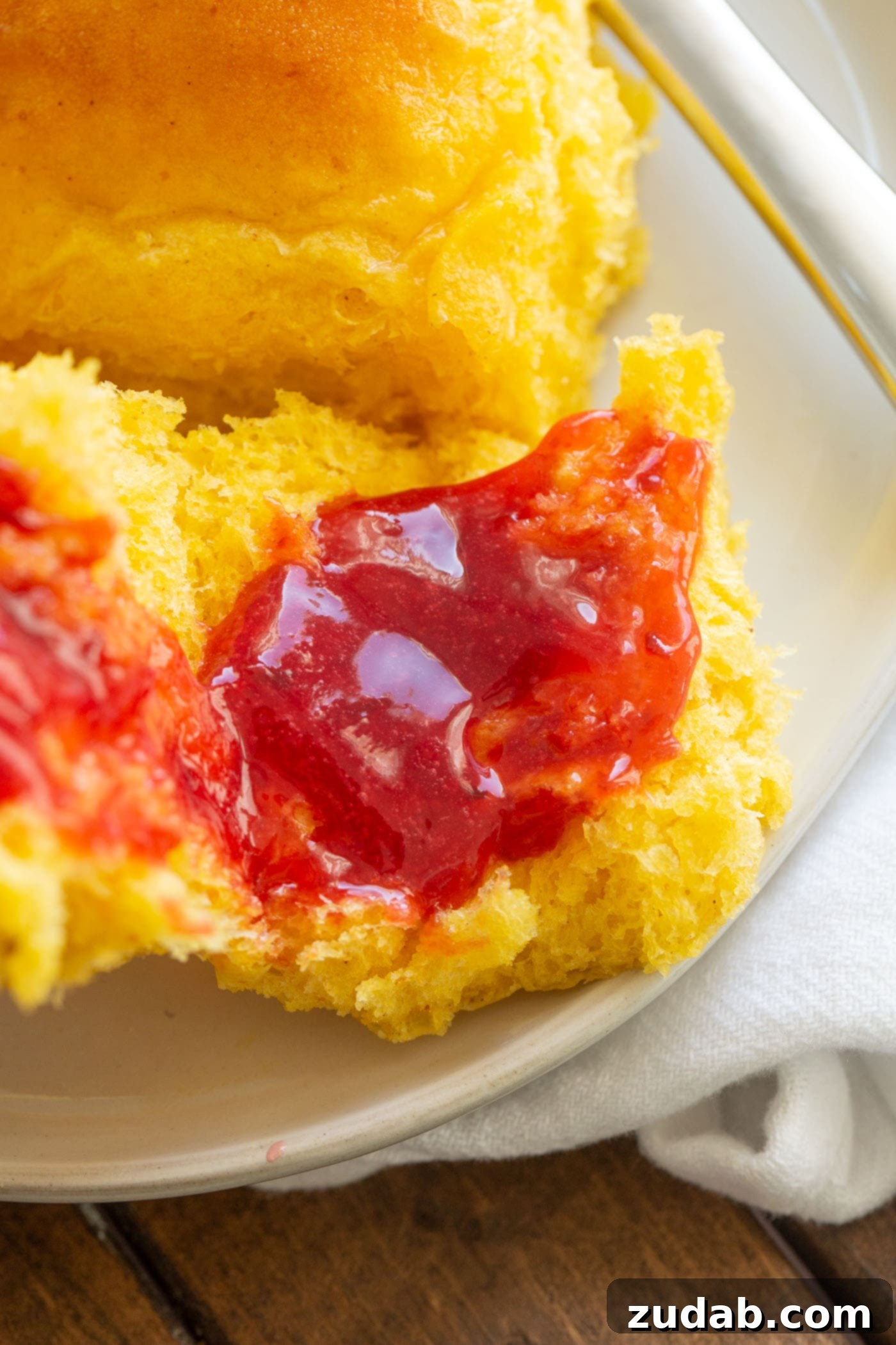 Pillowy Pumpkin Dinner Rolls 8 Soft and fluffy pumpkin rolls arranged on a white dish, accompanied by a side of rich plum jam