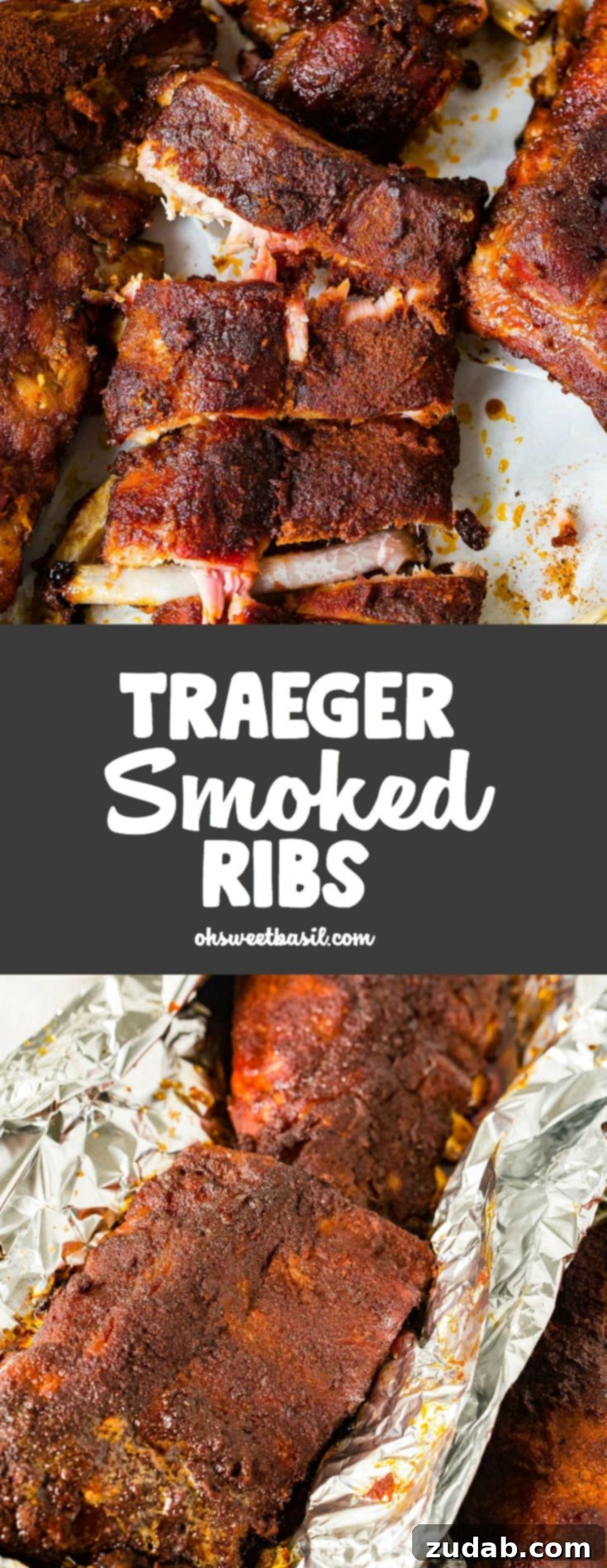 A close-up photo of a rack of smoked ribs coated in a delicious dry rub, showcasing its perfect texture.