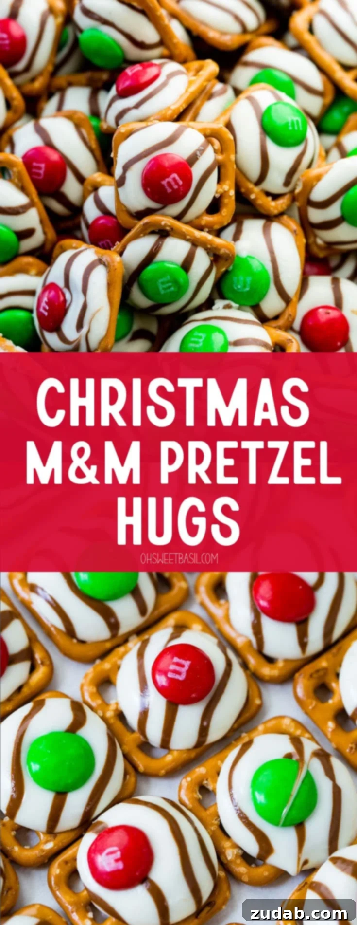 Irresistible Christmas M&M Pretzel Bites 3 A bowl of M&M Pretzel Hugs, glistening with melted chocolate and vibrant red and green candies, perfect for Christmas