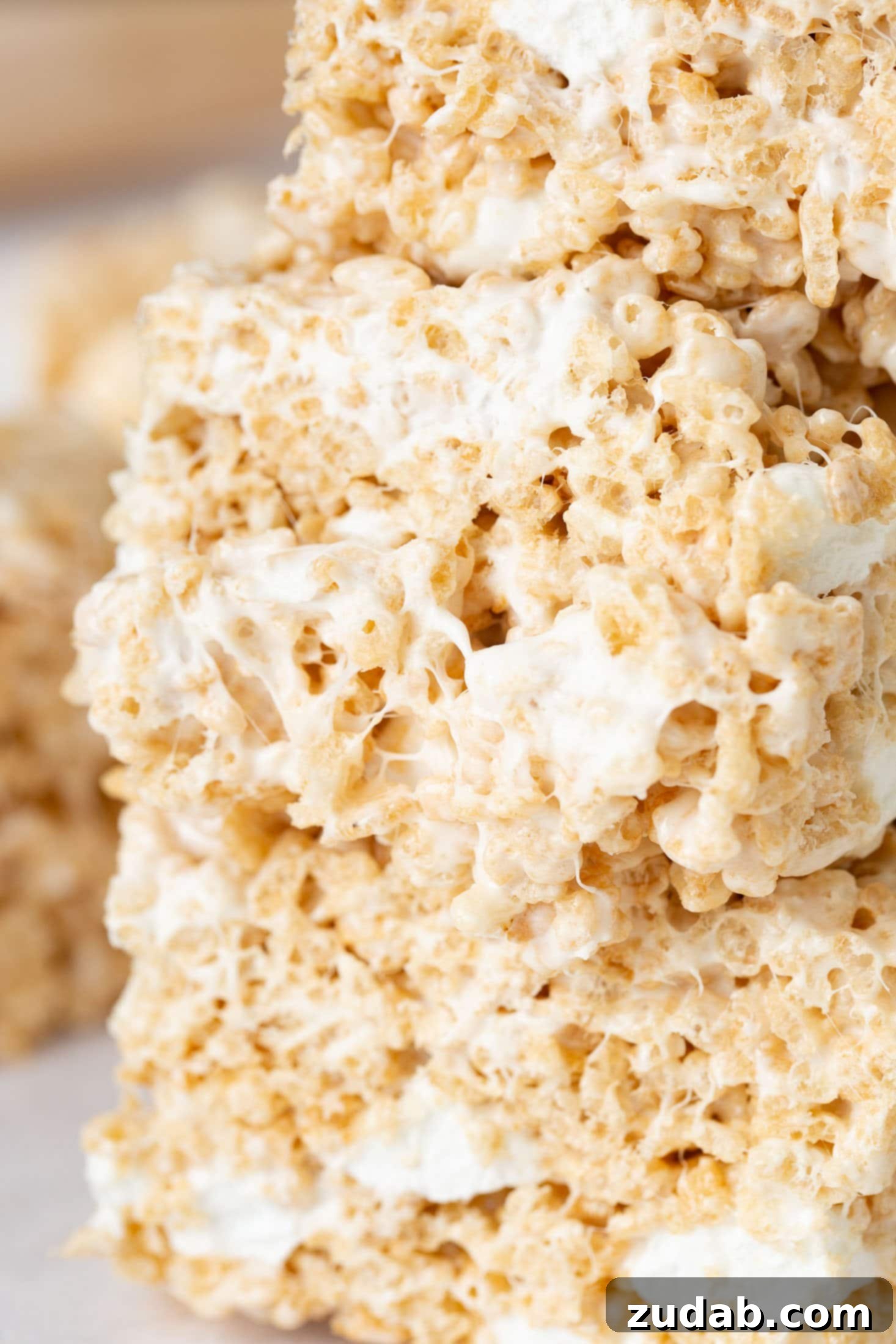 Chewy Gooey Rice Krispie Dreams 6 Two servings of rice krispie treats stacked on top of each other.