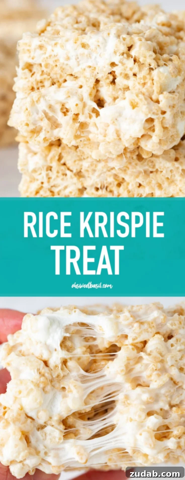 Chewy Gooey Rice Krispie Dreams 7 Two pieces of rice krispie treats stacked on top of each other.